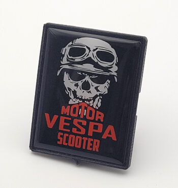 Vespa Motor Scooter Skull Emblem – Black and Red Style
