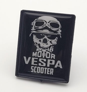 Vespa Motor Scooter Skull Emblem – Black and Silver Style