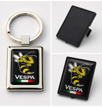 Vespa Emblem Set – Vespe-gelb + Halterung Schwarz