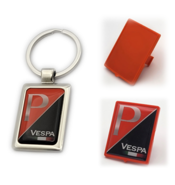 Vespa Emblem Set – P-rot + Halterung rot +Schlüsselanhänger