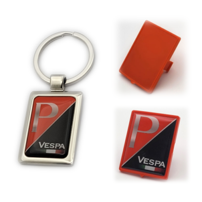 Vespa Emblem Set – P-rot + Halterung rot +Schlüsselanhänger
