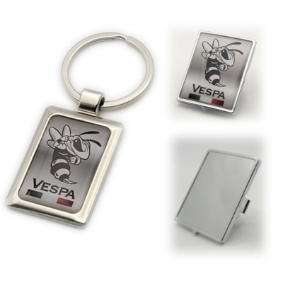 Vespa Emblem Set – Wespe grau + Halterung silber +Schlüsselanhänger