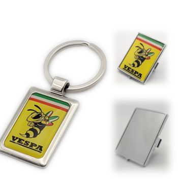 Vespa Emblem Set – Wespe gelb + Halterung silber +Schlüsselanhänger