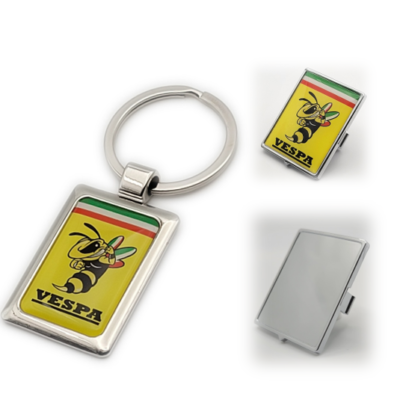 Vespa Emblem Set – Wespe gelb + Halterung silber +Schlüsselanhänger