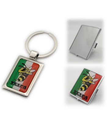 Vespa Emblem Set – Wespe Italien + Halterung silber +Schlüsselanhänger